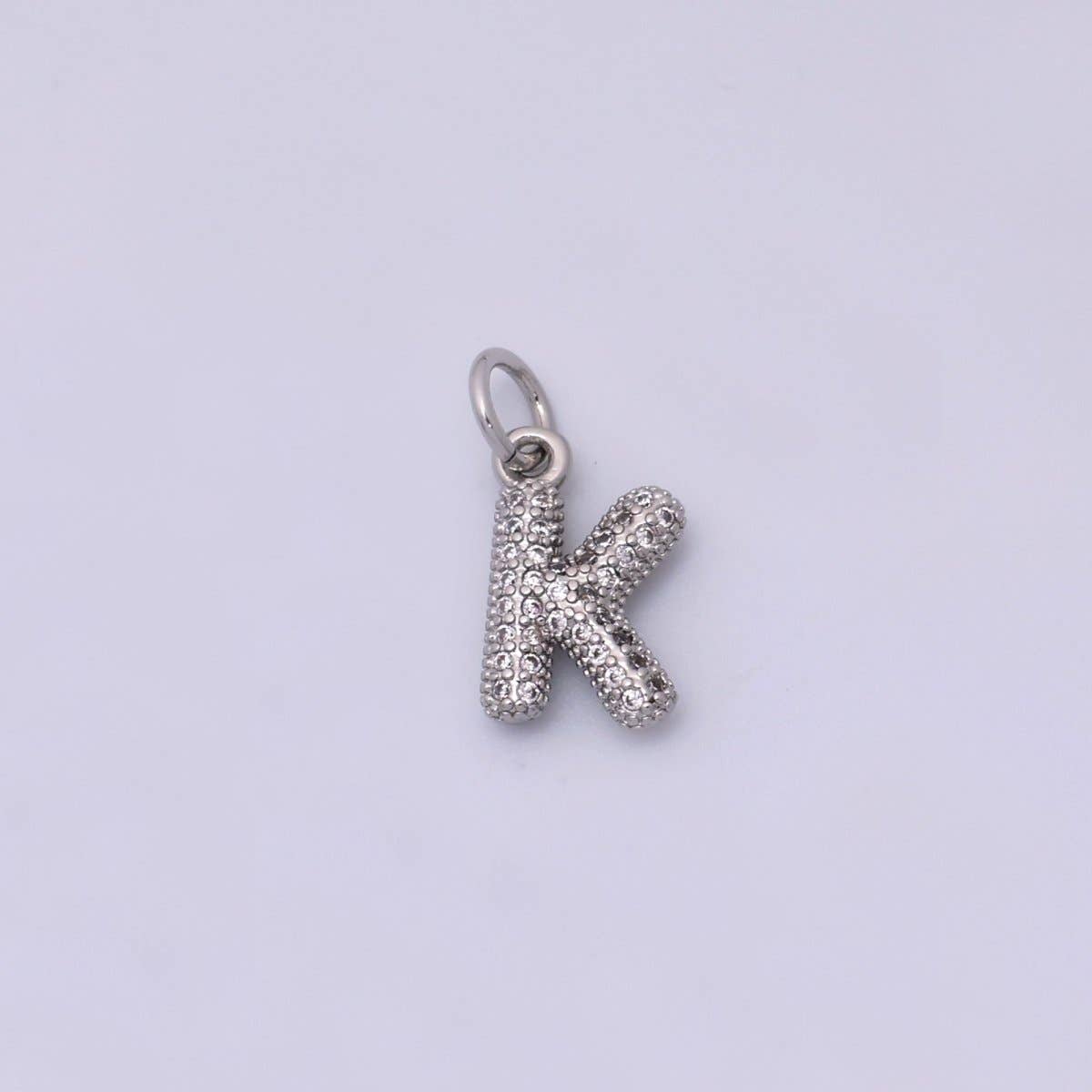 White Gold Filled Micro Paved CZ Chubby Balloon Initial Letter Pendant | A157 - A169: Letter A