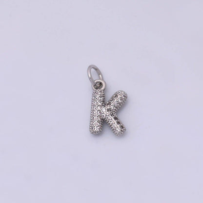 White Gold Filled Micro Paved CZ Chubby Balloon Initial Letter Pendant | A157 - A169: Letter A