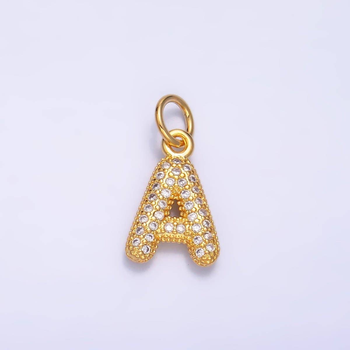 24K Gold Filled Micro Paved CZ Chubby Balloon Initial Letter Pendant | A015 - A027: Set