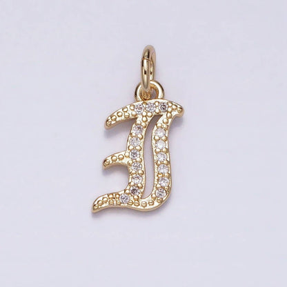 16K Gold Filled Initial Letter Old English Font Personalized Micro Paved Add-On Charm | A-572-A-584: ALL INITIAL