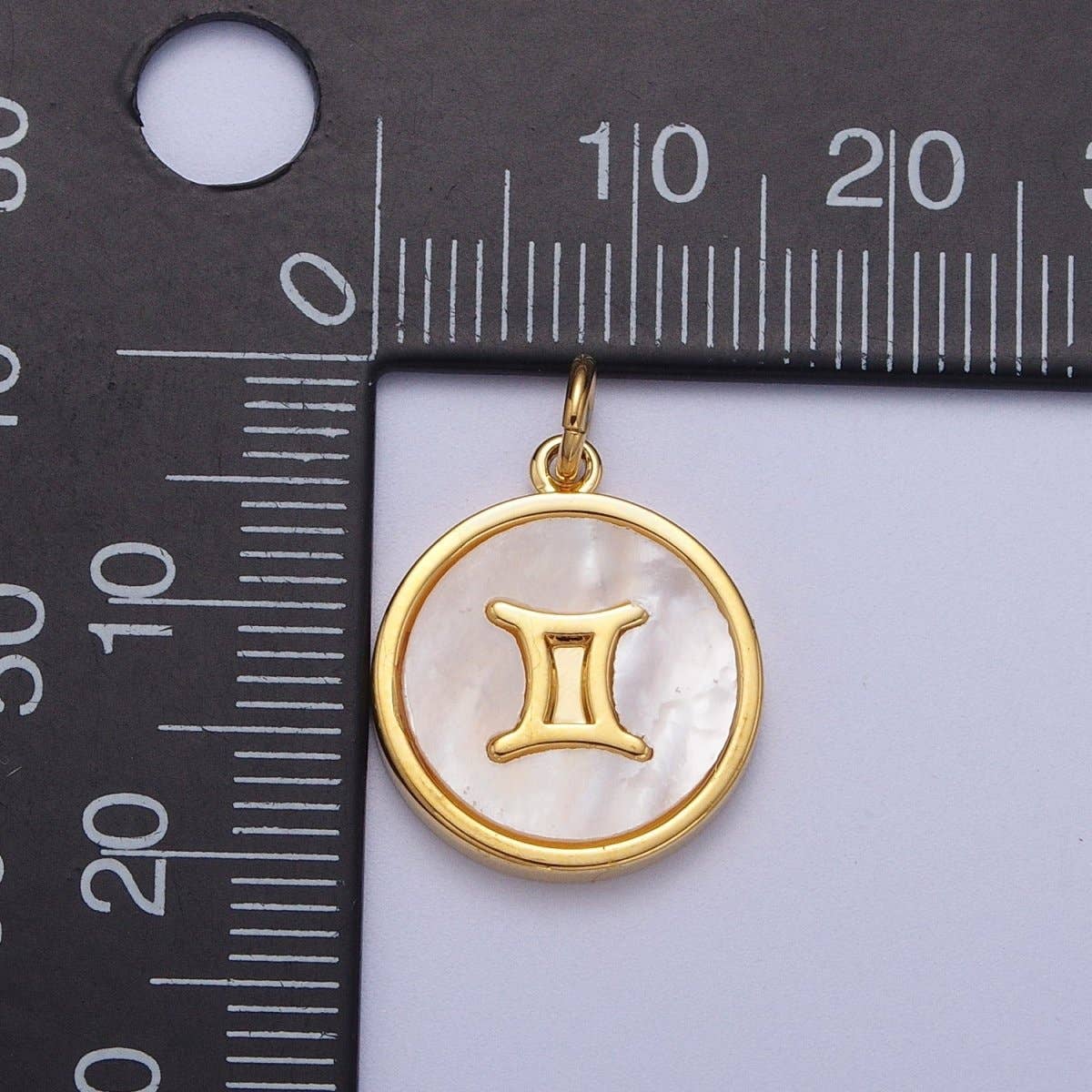 24K Gold Filled Zodiac Signs Shell Pearl Round Coin Charm Astrology Jewelry Making | A-A1367-A-A1372: Gemini