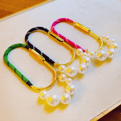 Roped And Pearled Shackle Bag Charm: Pink