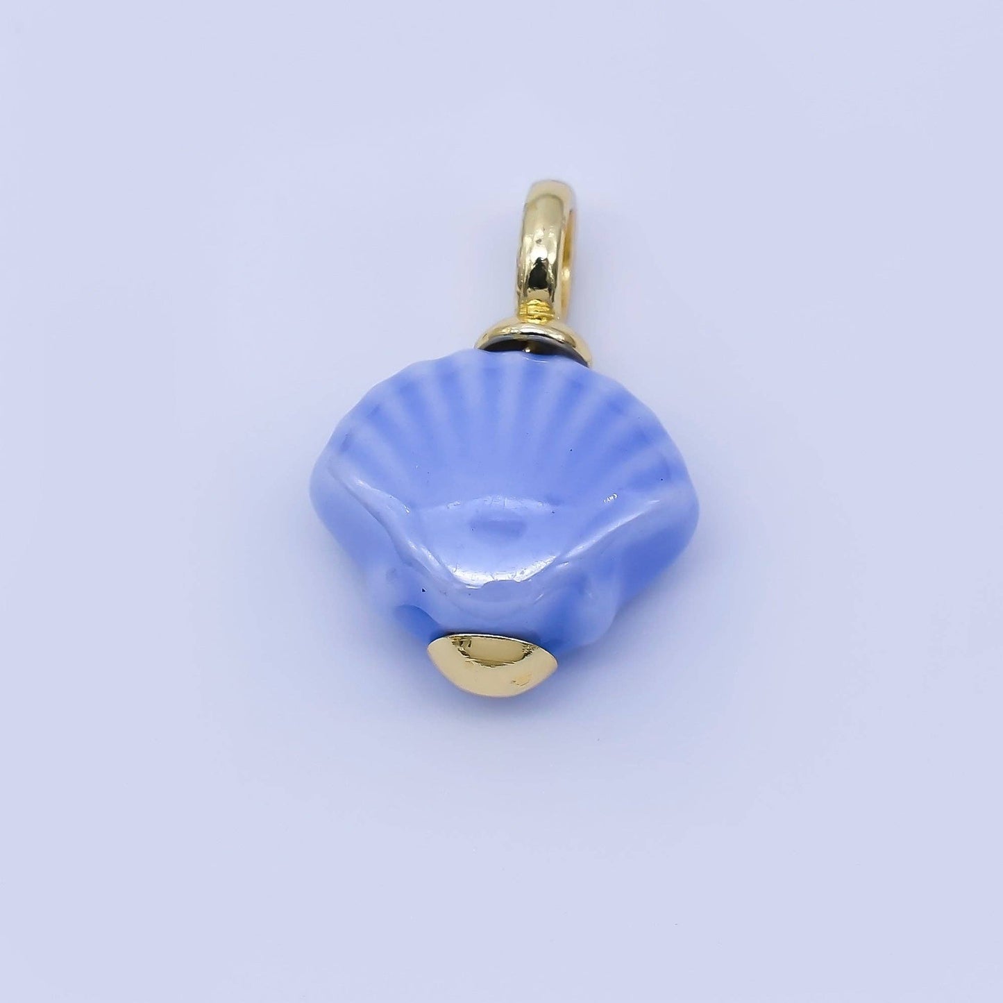 24K Gold Filled 12mm Handmade Ceramic Clam Seashell Charm | AF1577 - 1582: Light Green