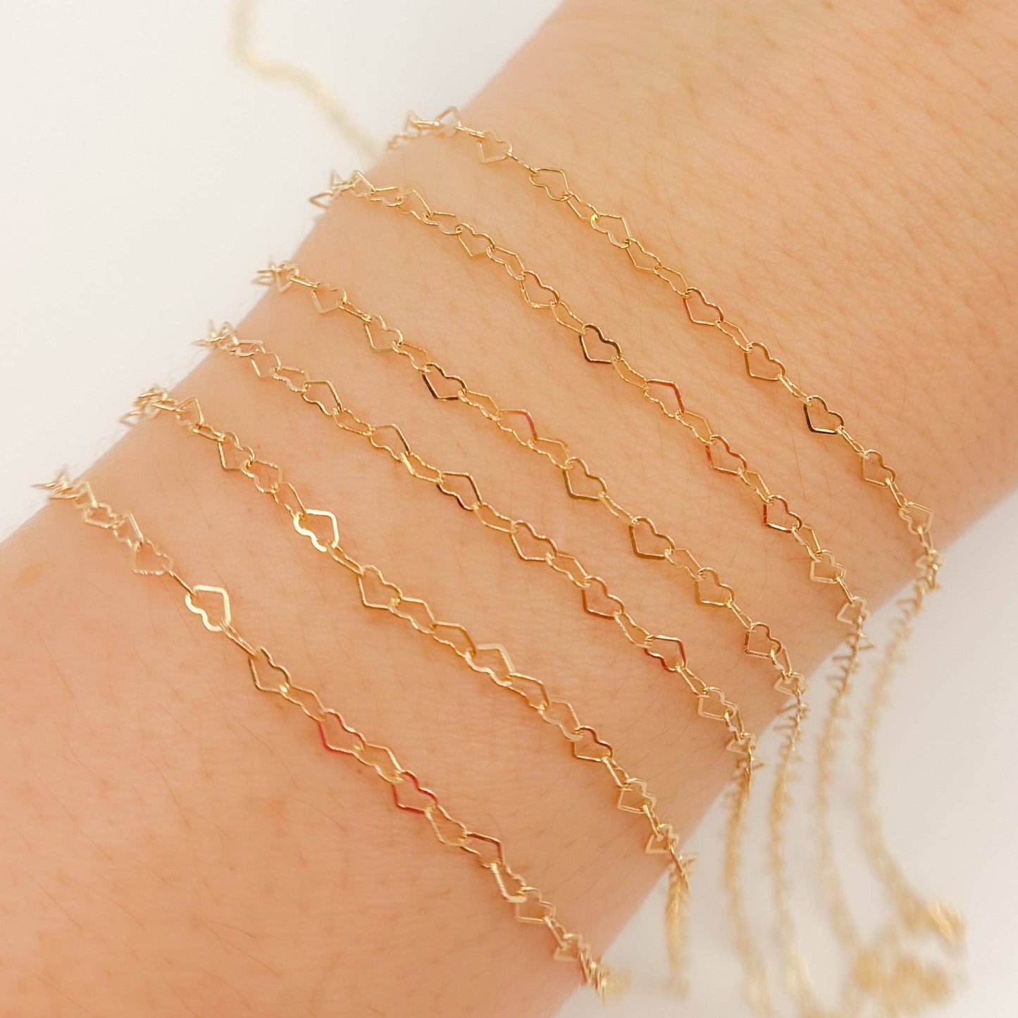 A35F/SPGF. 14K Gold Filled Flat Heart Link Chain: 1 Ft. / 3.1mm-4mm / Heart