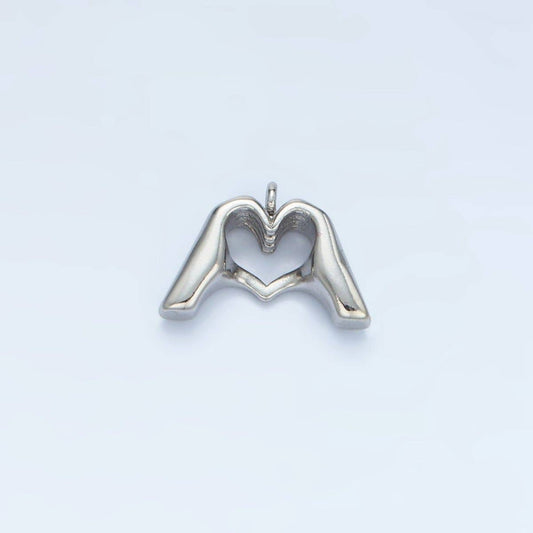 24K Gold Filled Heart Hand Gesture Multidimensional Charm in Gold & Silver | E372: Silver