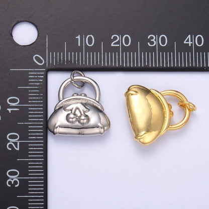 24K Gold Filled Cherry Fruit Purse Bag 3D Multidimensional Charm in Gold & Silver | N001: SILVER