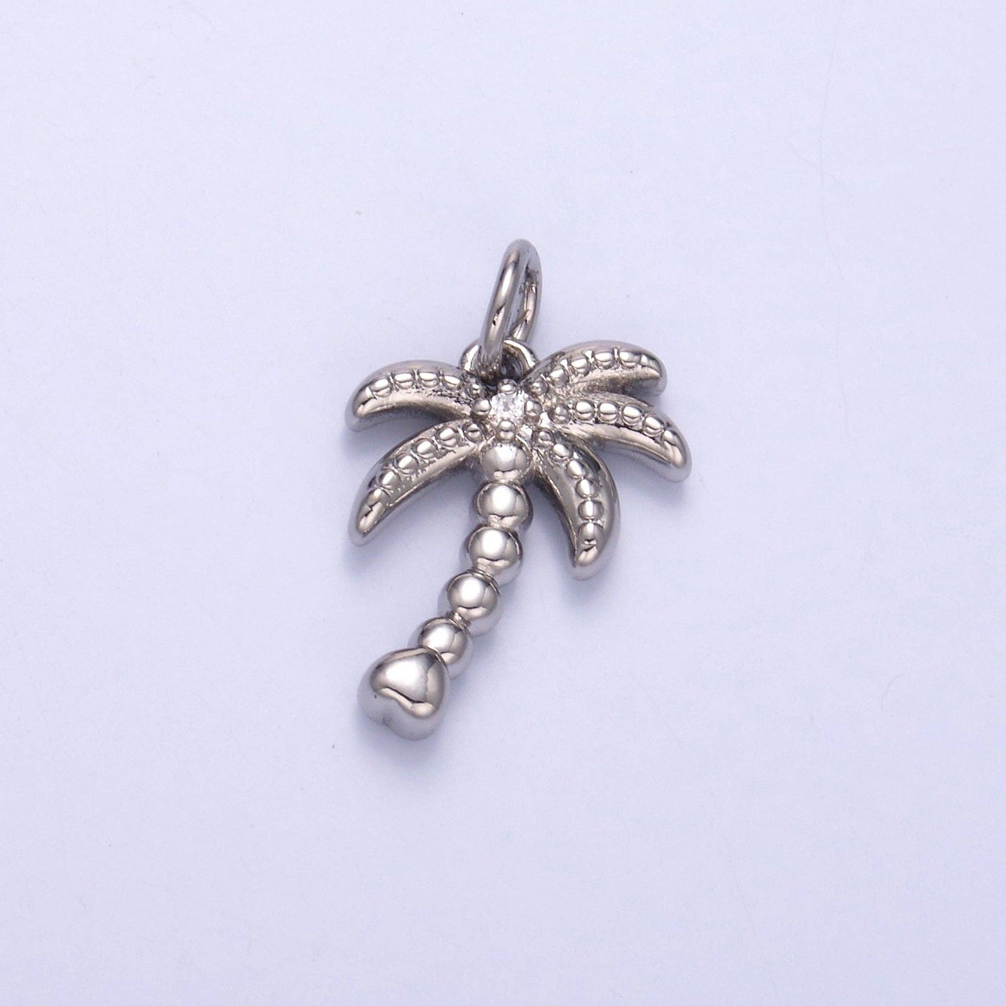 24K Gold Filled CZ Dotted Nature Palm Tree 3D Multidimensional Charm in Gold & Silver | N019: Silver