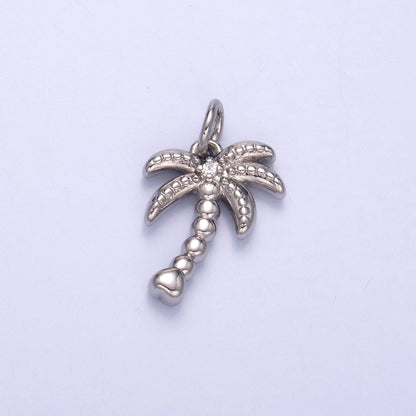 24K Gold Filled CZ Dotted Nature Palm Tree 3D Multidimensional Charm in Gold & Silver | N019: Silver