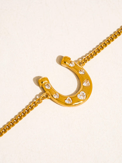 Tundra 18K Gold Non-Tarnish CZ Horseshoe Chain Bracelet: Yellow Gold