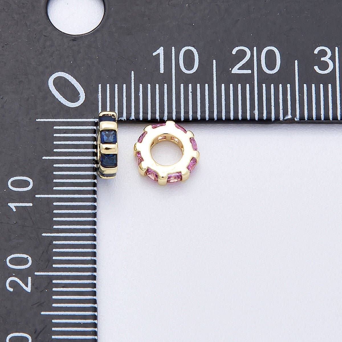 16K Gold Filled 8mm Personalized Birthstone Micro Paved Round CZ Rondelle Spacer Bead | Beads-00152 ~ Beads-00163: October - Pink Tourmaline