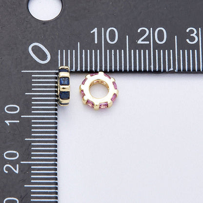 16K Gold Filled 8mm Personalized Birthstone Micro Paved Round CZ Rondelle Spacer Bead | Beads-00152 ~ Beads-00163: October - Pink Tourmaline