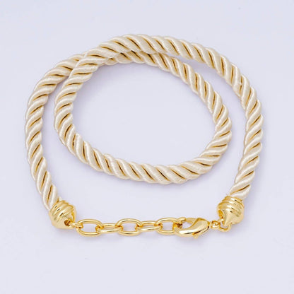24K Gold Filled Red, Blue, Pink, Beige Twisted Braided Cord Chain Necklace | WA-2440 ~ WA-3830: Pink / 18.11 Inches