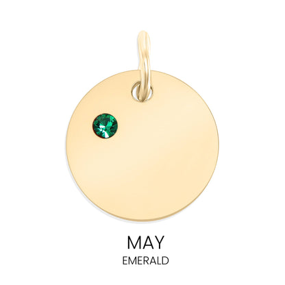 18K Gold PVD Blank Engravable Circle Birthstone Charm: January/Garnet