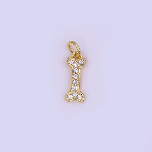 24K Gold Filled Micro Paved CZ Animal Dog Bone Charm in Gold & Silver | N978: GOLD