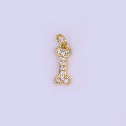 24K Gold Filled Micro Paved CZ Animal Dog Bone Charm in Gold & Silver | N978: SILVER