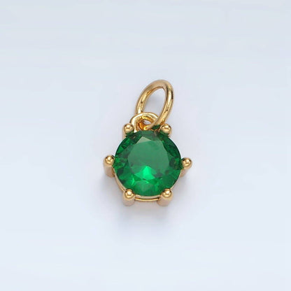 24K Gold Filled 8mm Round CZ Birthstone Personalized Charm | AG871 - AG876: February - Amethyst