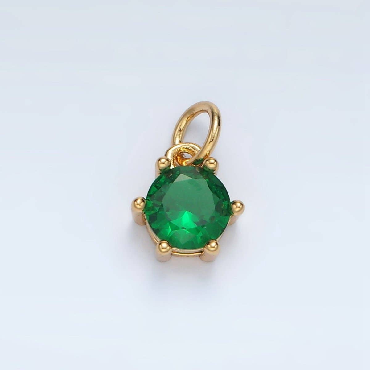 24K Gold Filled 8mm Round CZ Birthstone Personalized Charm | AG871 - AG876: May - Emerald