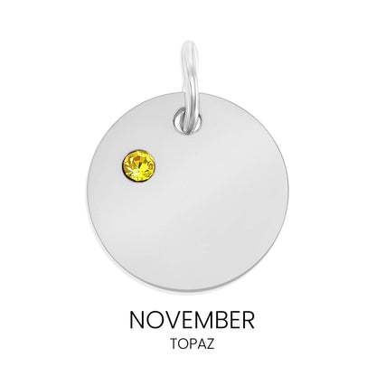 Stainless Steel Blank Engravable Circle Birthstone Charm: May/Emerald