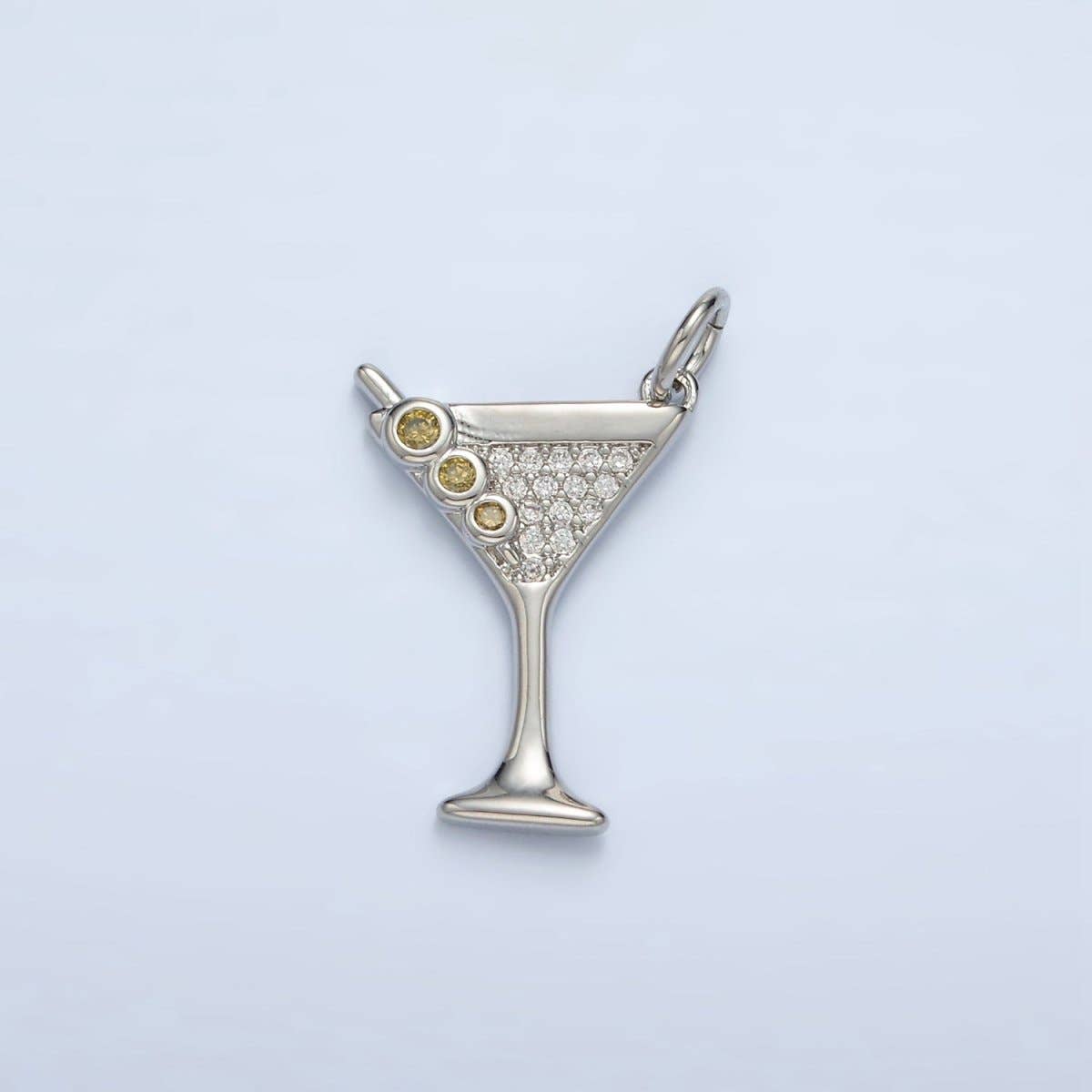 14K Gold Filled Micro Paved CZ Mini Martini Alcohol Drinks Charm in Gold & Silver | M502: Silver
