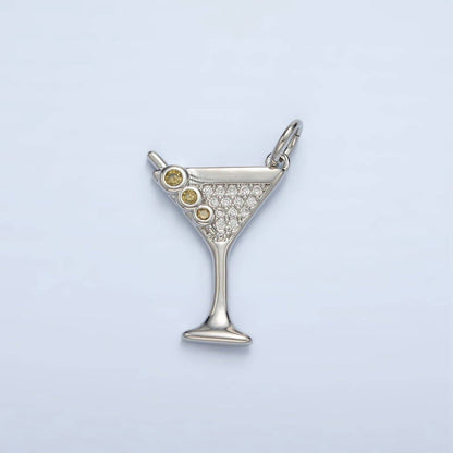 14K Gold Filled Micro Paved CZ Mini Martini Alcohol Drinks Charm in Gold & Silver | M502: Silver