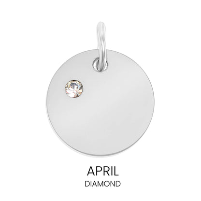 Stainless Steel Blank Engravable Circle Birthstone Charm: May/Emerald