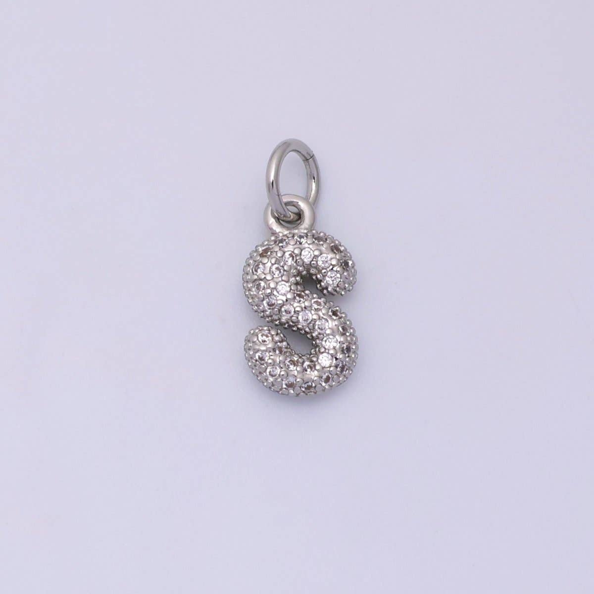 White Gold Filled Micro Paved CZ Chubby Balloon Initial Letter Pendant | A157 - A169: Letter A