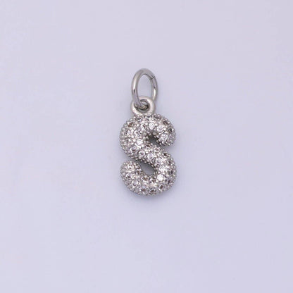 White Gold Filled Micro Paved CZ Chubby Balloon Initial Letter Pendant | A157 - A169: Letter A