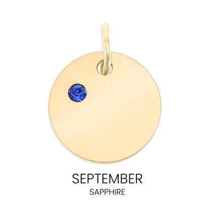 18K Gold PVD Blank Engravable Circle Birthstone Charm: January/Garnet