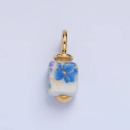 24K Gold Filled Nature Floral Mushroom Pet Sea Sell Ceramic Drop Charm: 21 Pink House