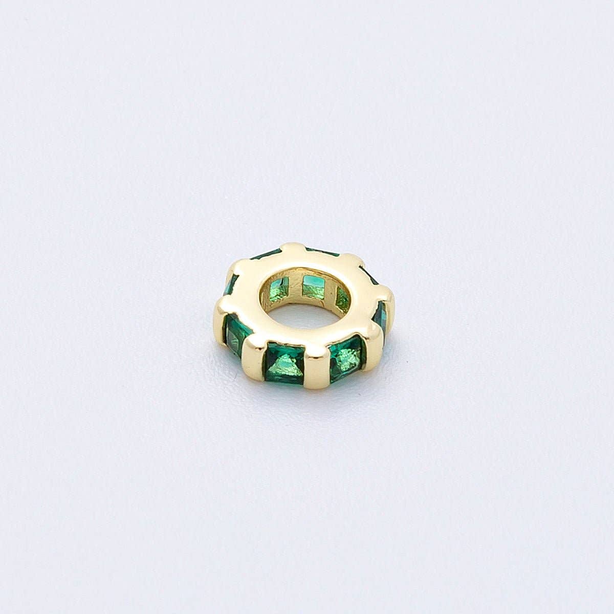 16K Gold Filled 8mm Personalized Birthstone Micro Paved Round CZ Rondelle Spacer Bead | Beads-00152 ~ Beads-00163: October - Pink Tourmaline