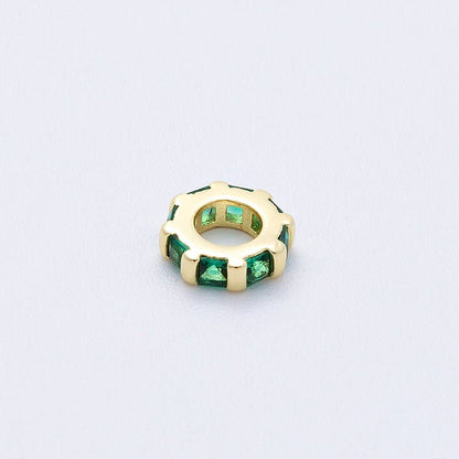 16K Gold Filled 8mm Personalized Birthstone Micro Paved Round CZ Rondelle Spacer Bead | Beads-00152 ~ Beads-00163: October - Pink Tourmaline