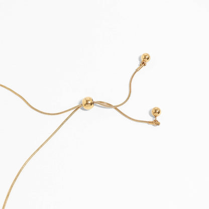 18K Gold PVD Stainless Steel Adjustable Ball Charm Necklace: Stainless