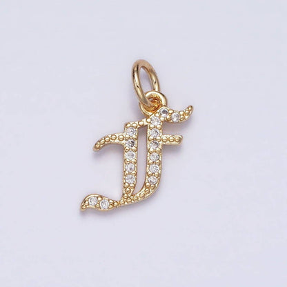16K Gold Filled Initial Letter Old English Font Personalized Micro Paved Add-On Charm | A-572-A-584: ALL INITIAL