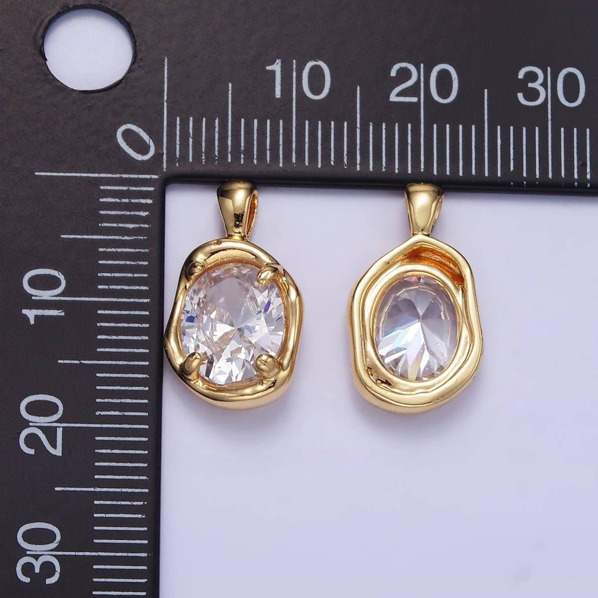 16K Gold Filled Clear, Red, Blue CZ Molten Bezel Pendant | H054 AA1312: Clear