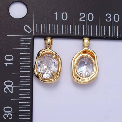 16K Gold Filled Clear, Red, Blue CZ Molten Bezel Pendant | H054 AA1312: Blue