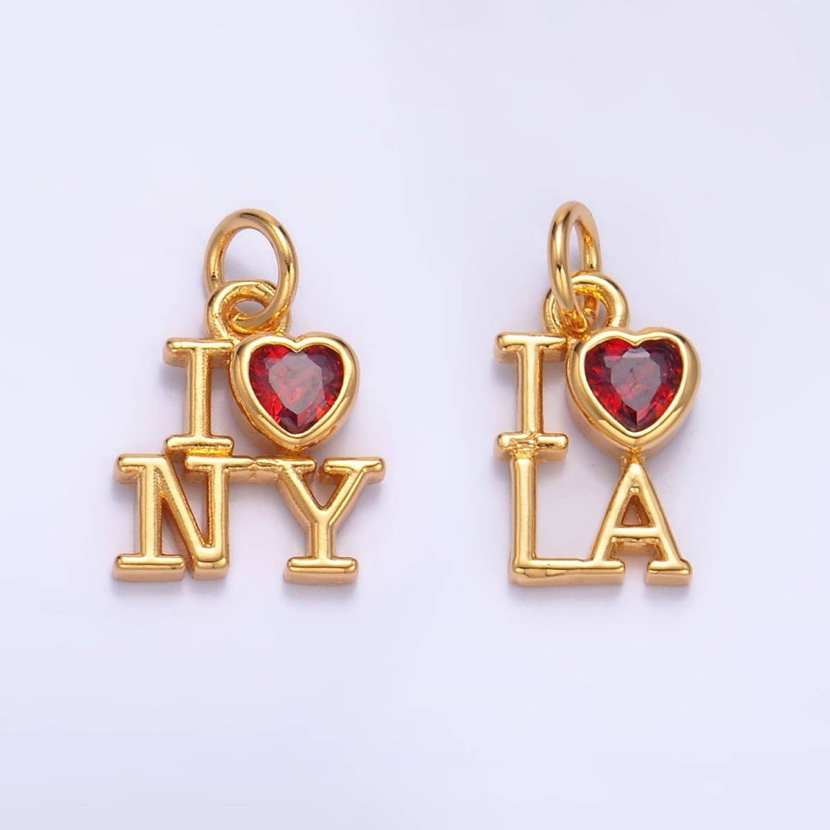 24K Gold Filled "I LOVE LA, NY" (Los Angeles, New York) City Script CZ Charm | W322 W323: New York