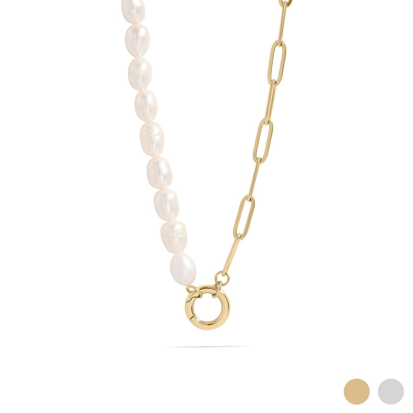 Freshwater Pearl Paperclip Split Chain Charm Holder Necklace: Stainless