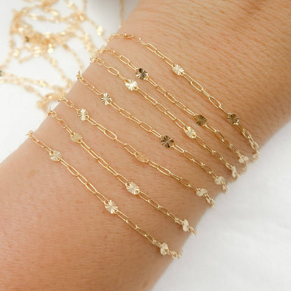 Permanent Jewelry 14K Gold-Filled Smooth Paperclip and Diamond Cut Marina Link Chain: 2.1mm-3mm / 7in / Paperclip