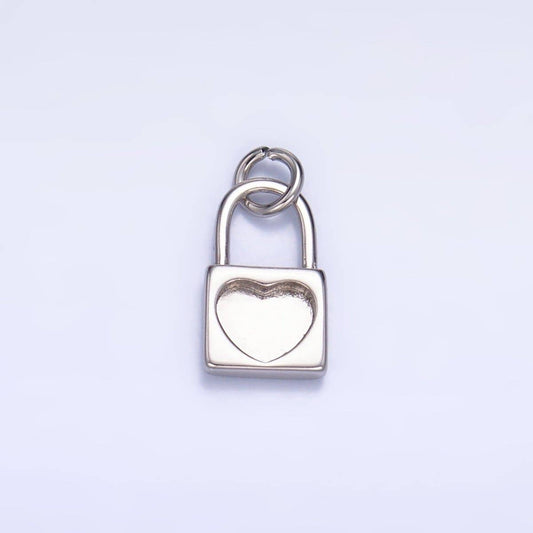 24K Gold Filled Heart Padlock Mini Charm in Gold & Silver | W871: Silver