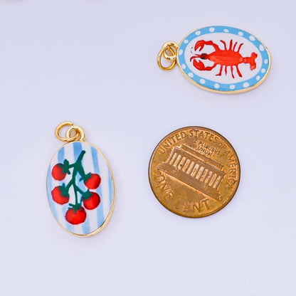 24K Gold Filled 23mm Enamel Art Oval Spring Holiday Charm in Flower, Butterfly, & Nature | AH-544 AH-545, AJ-513, AJ-514, AJ-520, AJ-528 - AJ530, AJ-532 - AJ-535, AJ-539 AJ-540, AJ-544 AJ-545, AJ-547: 18. Tomato