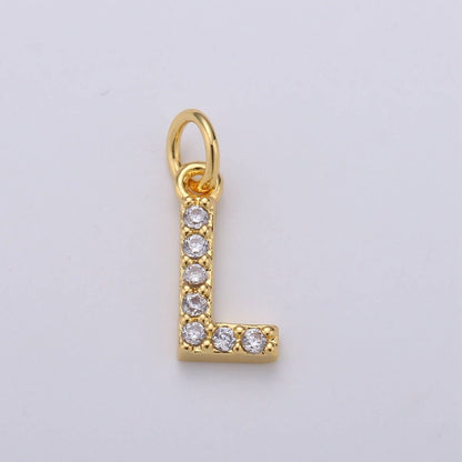 14k Gold Filled Tiny CZ Initial, Letter Alphabet Micro Pave charms Dainty Gold Cubic Pendant Charm for Necklace Bracelet Earring Add on A-099 to A-111: By Set