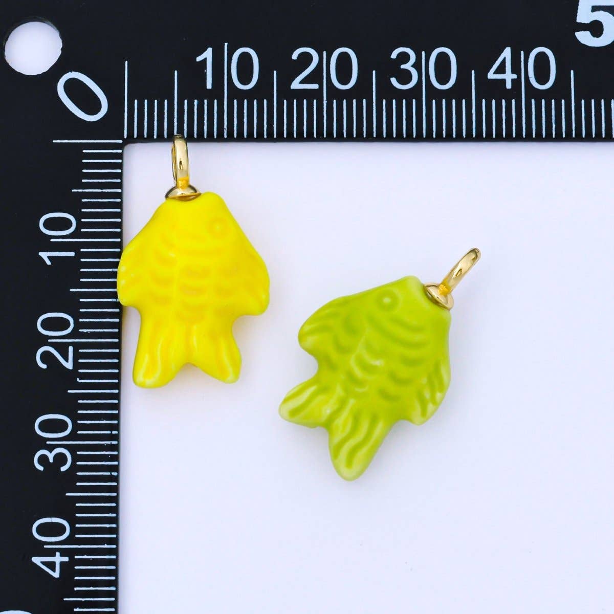 24K Gold Filled 25mm Orange, Red, Yellow, Blue, Green, Teal Fish Ceramic Porcelain Drop Charm | C960 - C963: Red