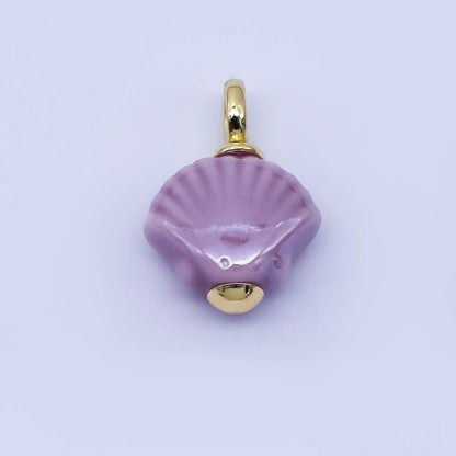 24K Gold Filled 12mm Handmade Ceramic Clam Seashell Charm | AF1577 - 1582: Light Green