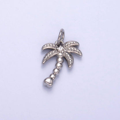 24K Gold Filled CZ Dotted Nature Palm Tree 3D Multidimensional Charm in Gold & Silver | N019: Silver