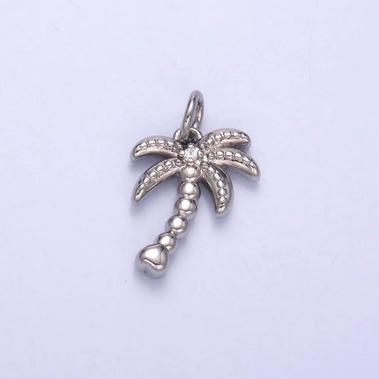 24K Gold Filled CZ Dotted Nature Palm Tree 3D Multidimensional Charm in Gold & Silver | N019: Silver