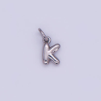 White Gold Filled 10mm Initial Letter Chubby Balloon Mini Charm | A029 - A041: Letters Set