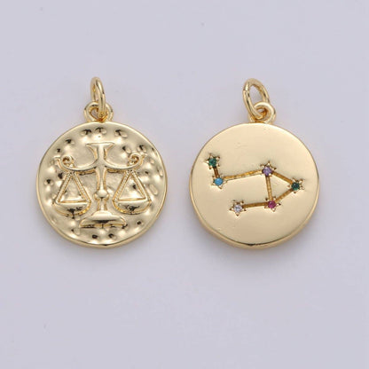 14K Gold Filled Zodiac Constellation Charms, Zodiac Symbol, Horoscope Charm, Gold Astrological Zodiac Signs, Double Sided Charm Pendant | A-A1707-A-A1712: Taurus