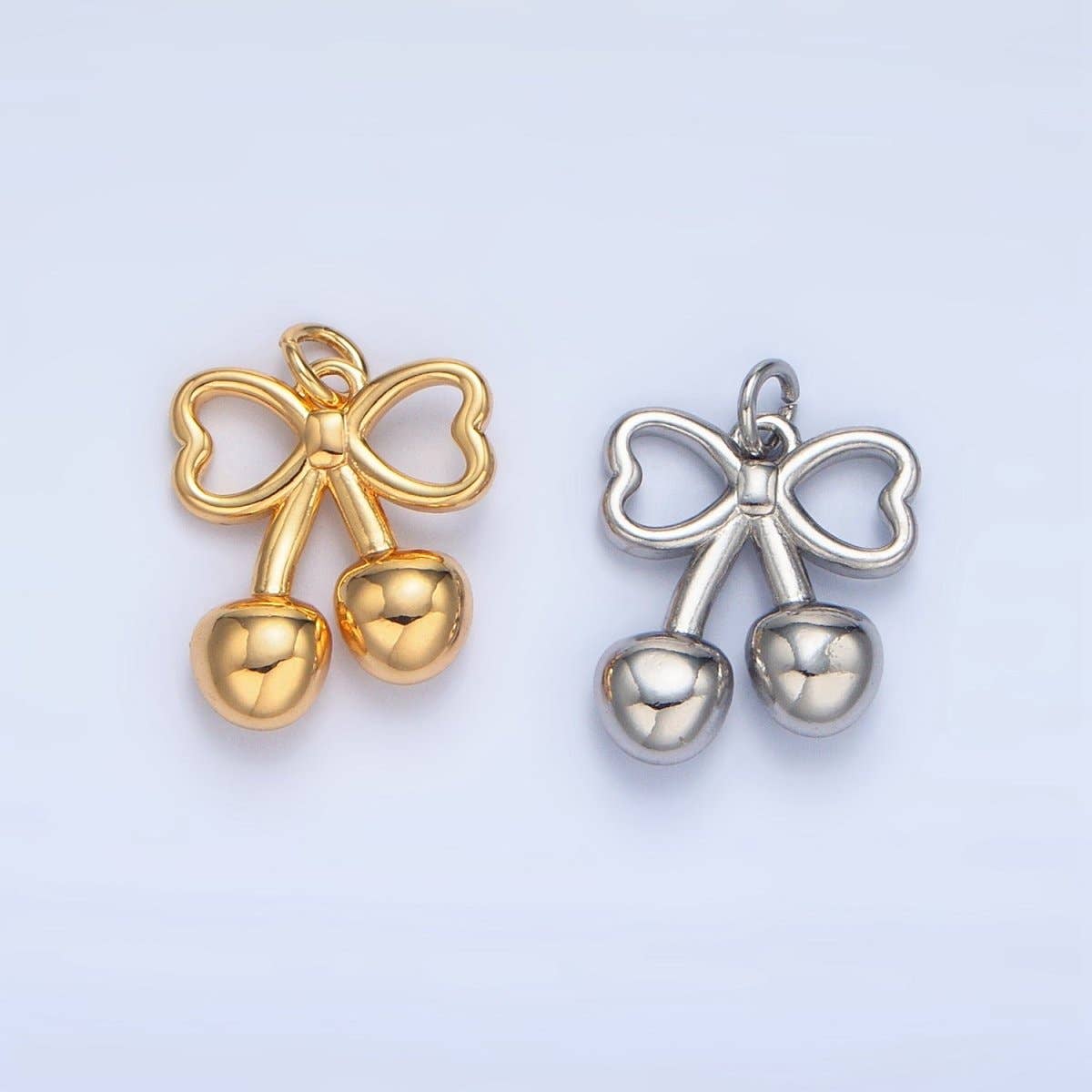 24K Gold Filled Mini Cherry Bow Ribbon Multidimensional Charm in Gold & Silver | N1345: Silver