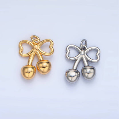 24K Gold Filled Mini Cherry Bow Ribbon Multidimensional Charm in Gold & Silver | N1345: Silver
