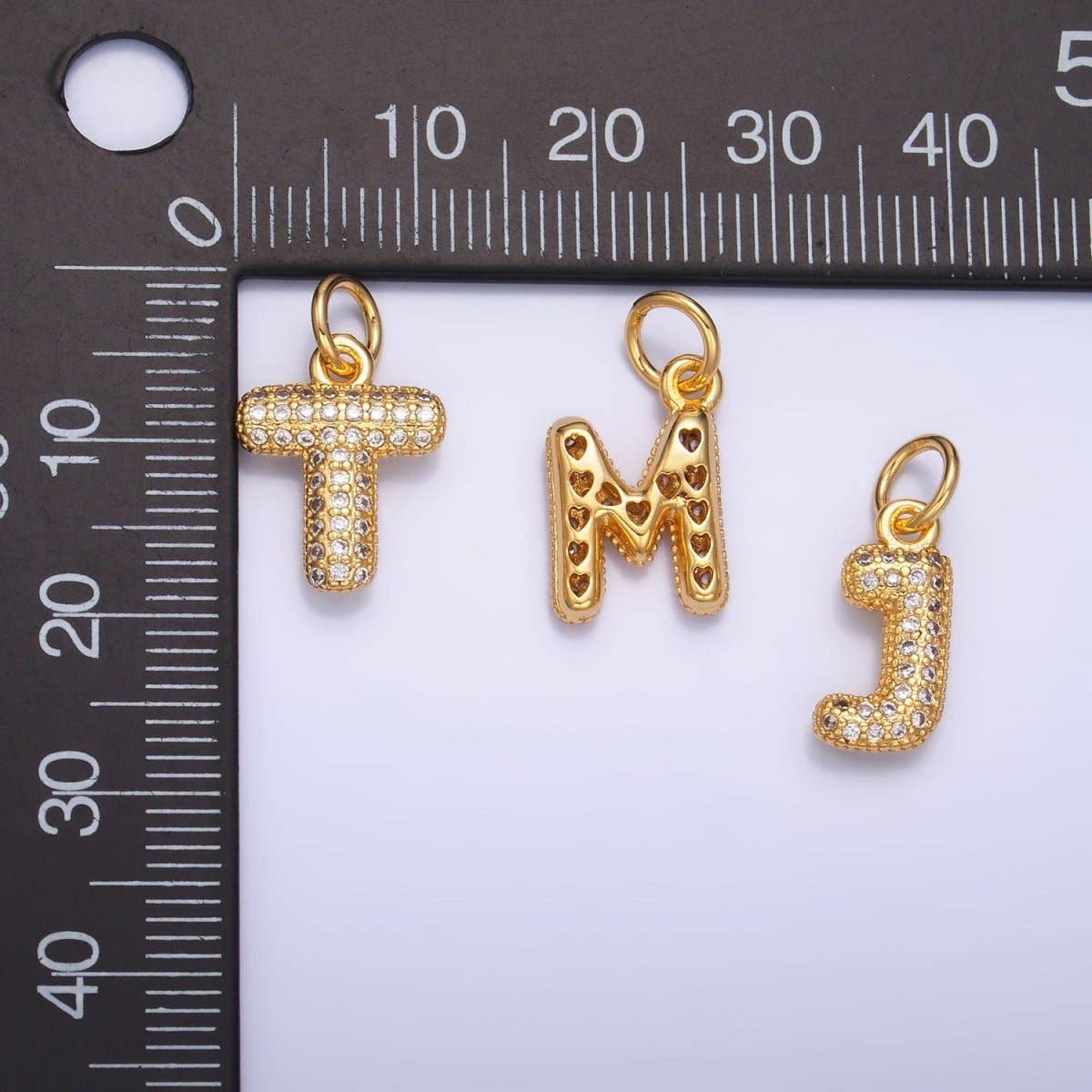 24K Gold Filled Micro Paved CZ Chubby Balloon Initial Letter Pendant | A015 - A027: Set